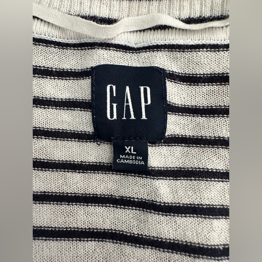 Gap Womens XL Navy White Stripe Linen Blend V-Neck Sweater Lightweight Pullover - Picture 9 of 10